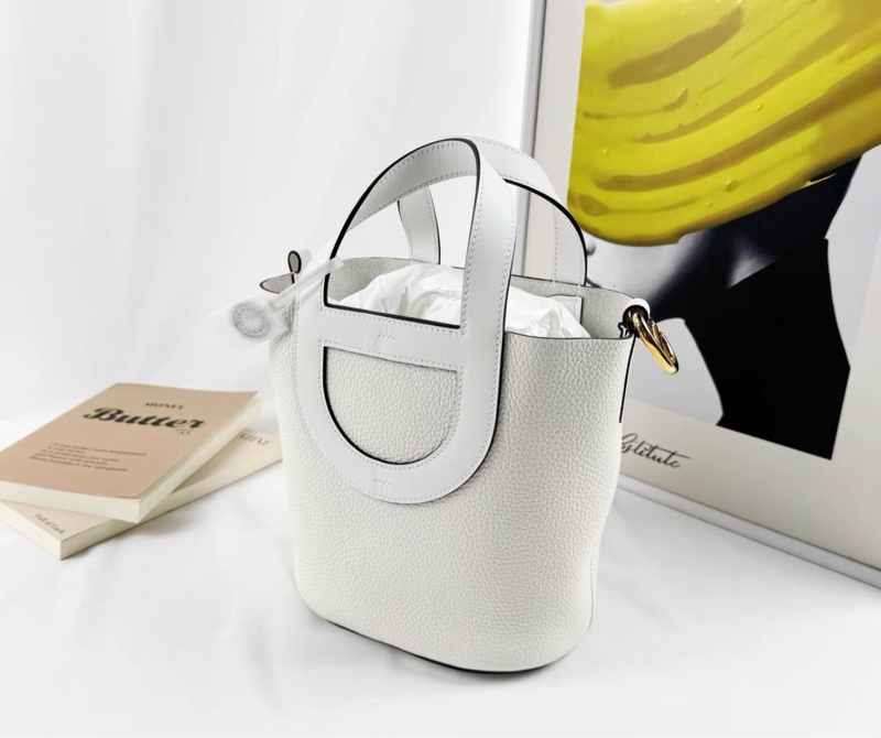 Hermes in the loop 愛馬仕豬鼻子菜籃子18新白色TC皮金扣B刻-2