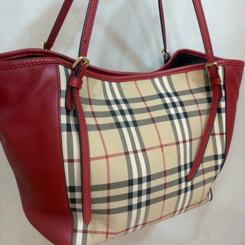 Burberry 經典托特包 肩背包 -戰馬格紋織布 拼接皮革