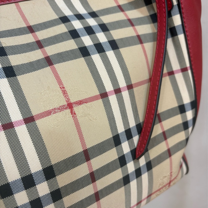 Burberry 經典托特包 肩背包 -戰馬格紋織布 拼接皮革-1
