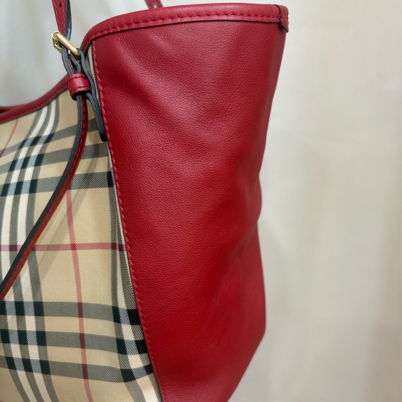 Burberry 經典托特包 肩背包 -戰馬格紋織布 拼接皮革-3