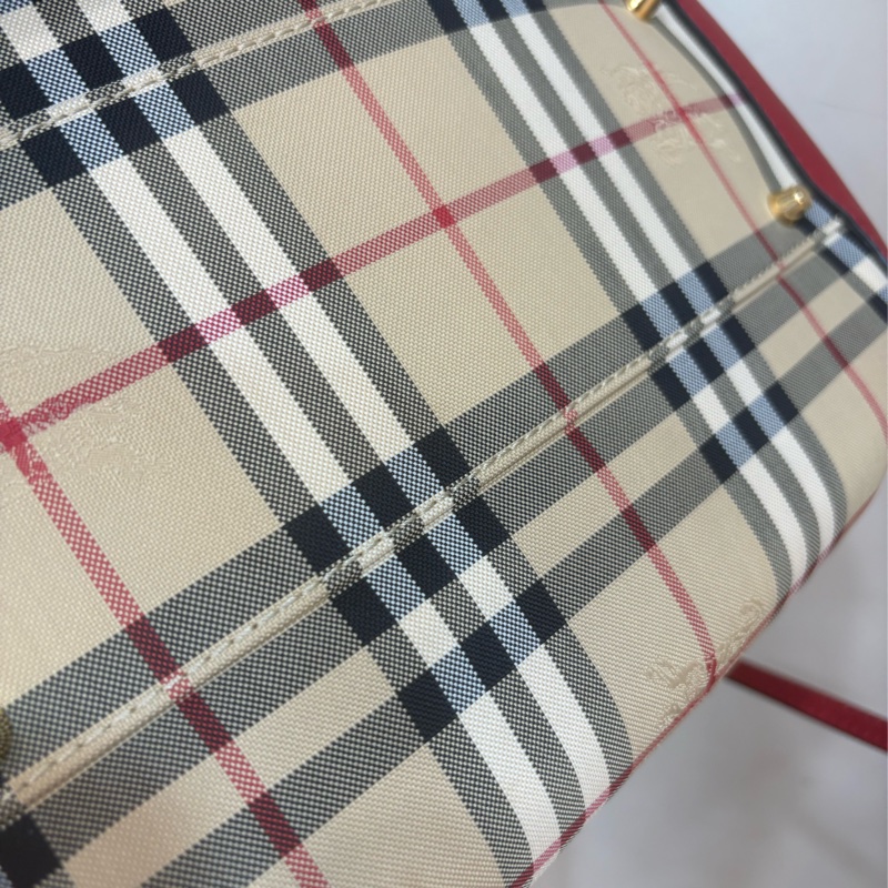 Burberry 經典托特包 肩背包 -戰馬格紋織布 拼接皮革-6