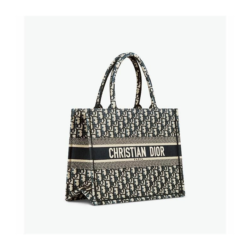 DIOR 中型書包手提袋 米白色和藍色刺繡 M1296ZRIW_M828-1