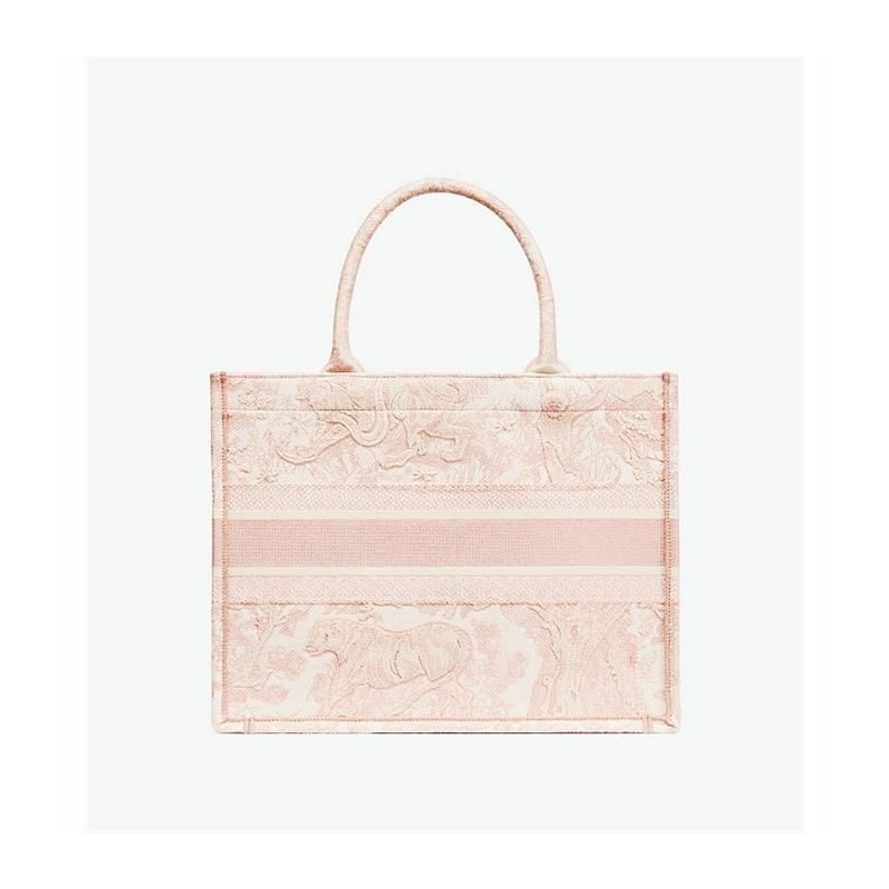 DIOR 中型書包手提袋 米白色和粉紅色刺繡 M1296ZTDT_M31I-2