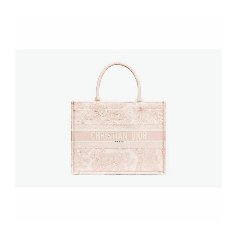 DIOR 中型書包手提袋 米白色和粉紅色刺繡 M1296ZTDT_M31I-4