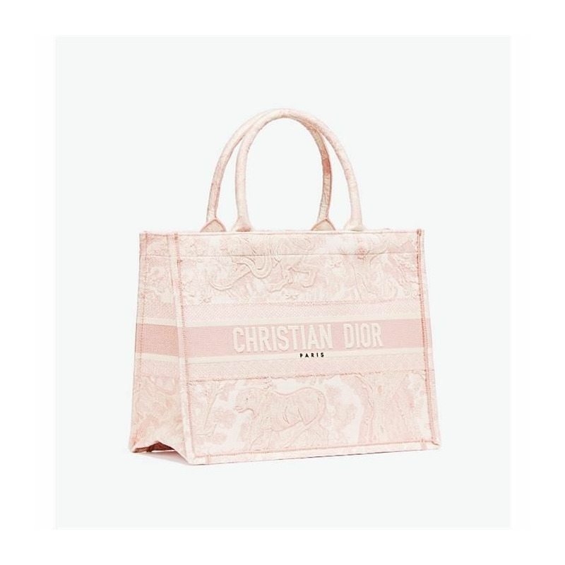 DIOR 中型書包手提袋 米白色和粉紅色刺繡 M1296ZTDT_M31I-5
