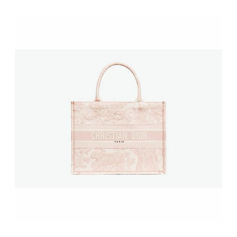 DIOR 中型書包手提袋 米白色和粉紅色刺繡 M1296ZTDT_M31I