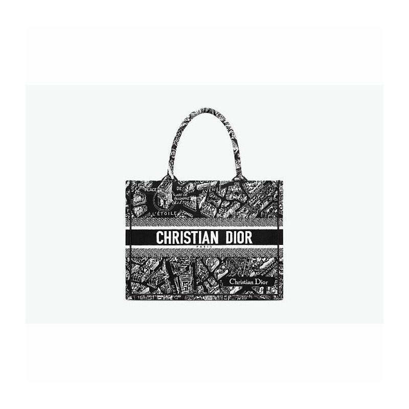 DIOR 中型黑白刺繡書包 M1296ZOMP_M46I-0