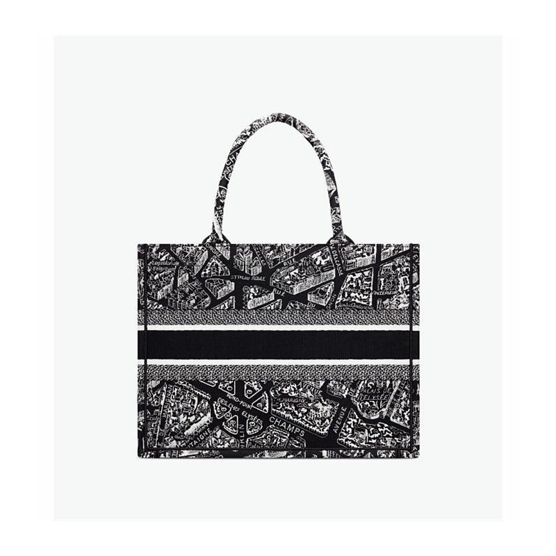 DIOR 中型黑白刺繡書包 M1296ZOMP_M46I-2