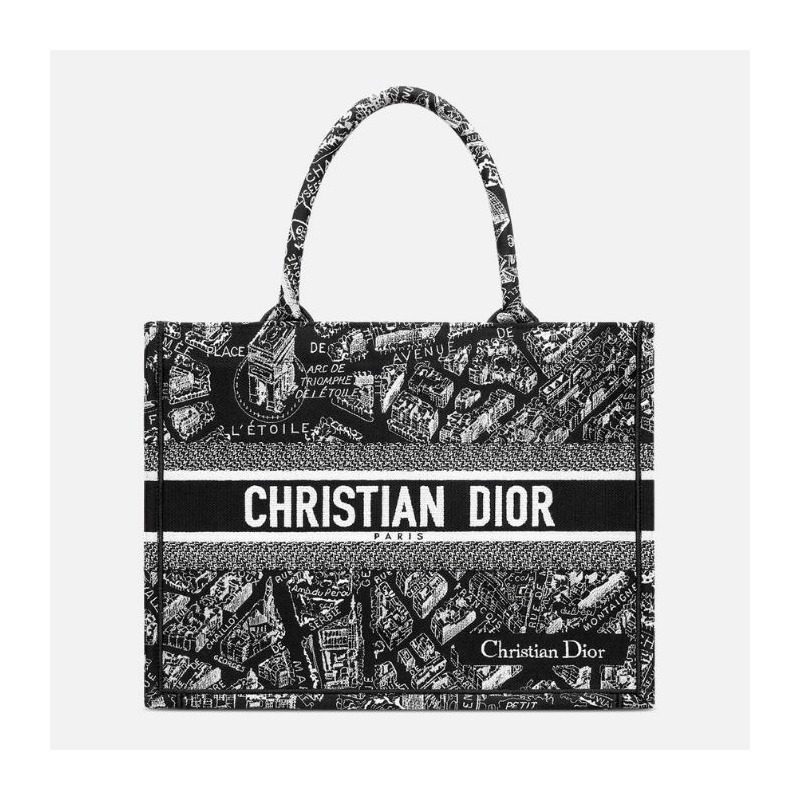 DIOR 中型黑白刺繡書包 M1296ZOMP_M46I-6