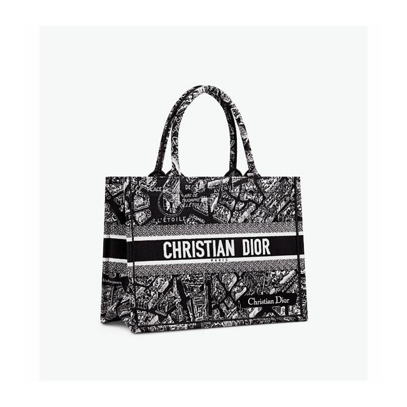 DIOR 中型黑白刺繡書包 M1296ZOMP_M46I-8