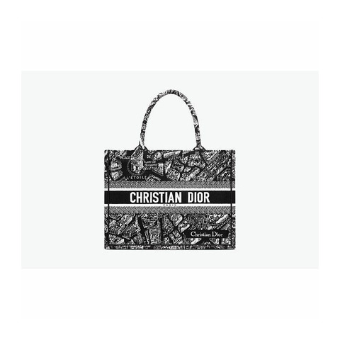 DIOR 中型黑白刺繡書包 M1296ZOMP_M46I