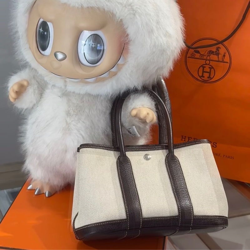 「JL精品代購」9新 Hermes 愛馬仕 Garden Party Neo 23 黑白熊貓 Mini花園 帆布-0