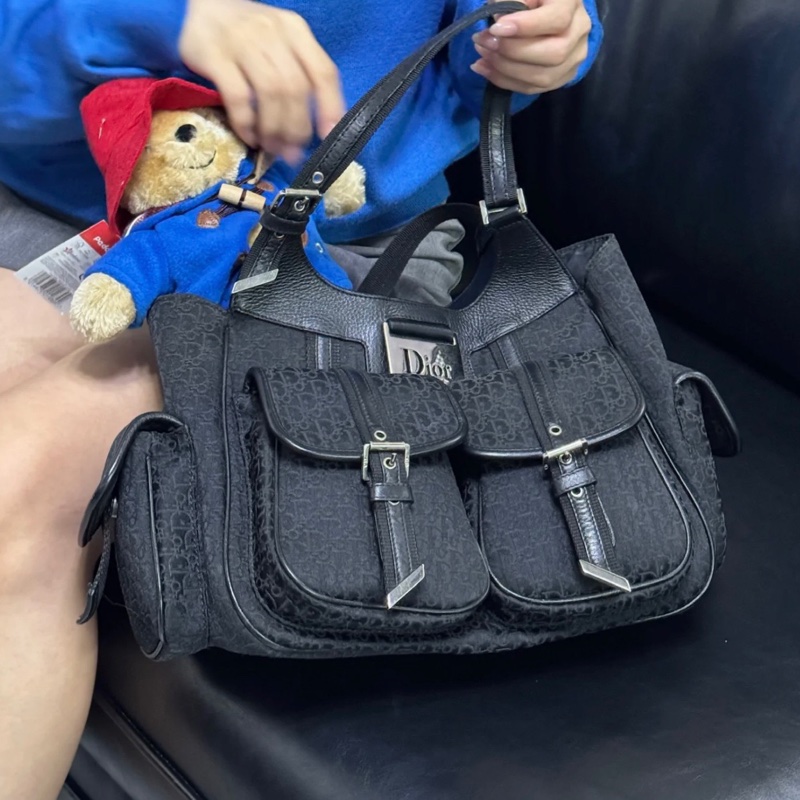 ✨Dior vintage 黑銀暗紋punk 多口袋機車托特包 超級酷🖤-3