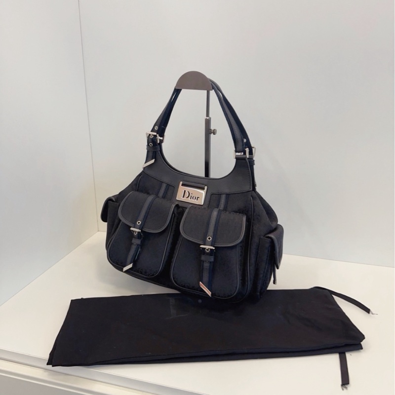 ✨Dior vintage 黑銀暗紋punk 多口袋機車托特包 超級酷🖤-5