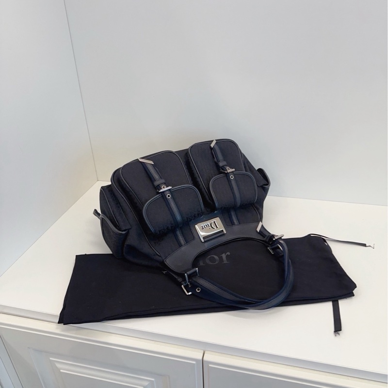 ✨Dior vintage 黑銀暗紋punk 多口袋機車托特包 超級酷🖤-7