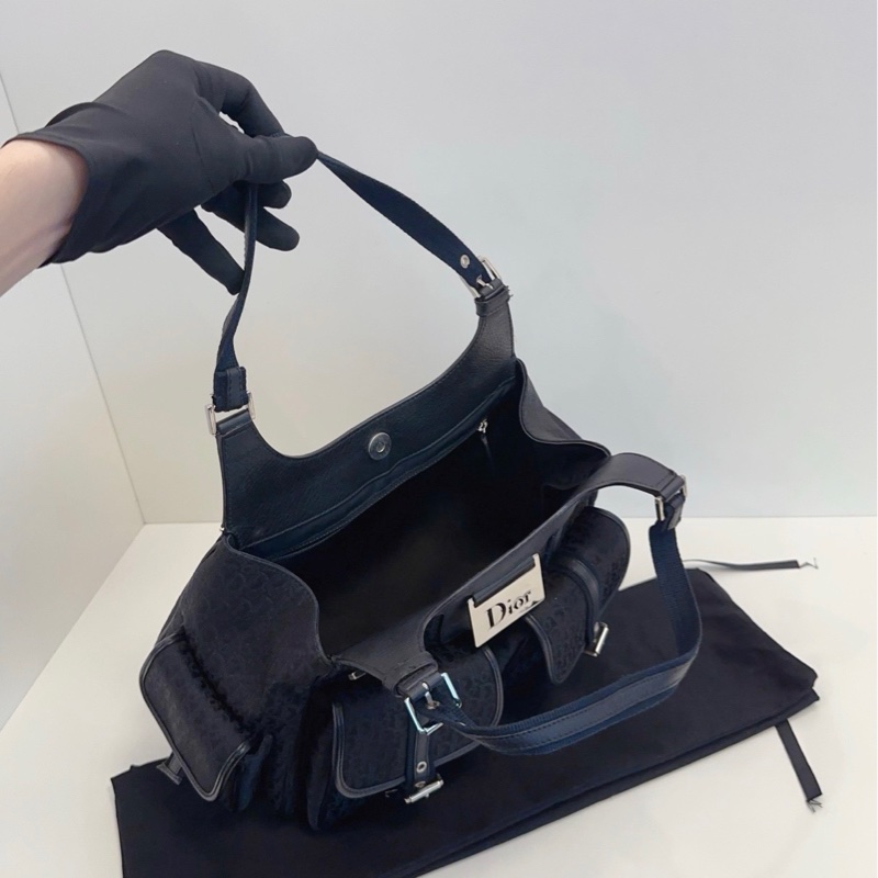 ✨Dior vintage 黑銀暗紋punk 多口袋機車托特包 超級酷🖤-10