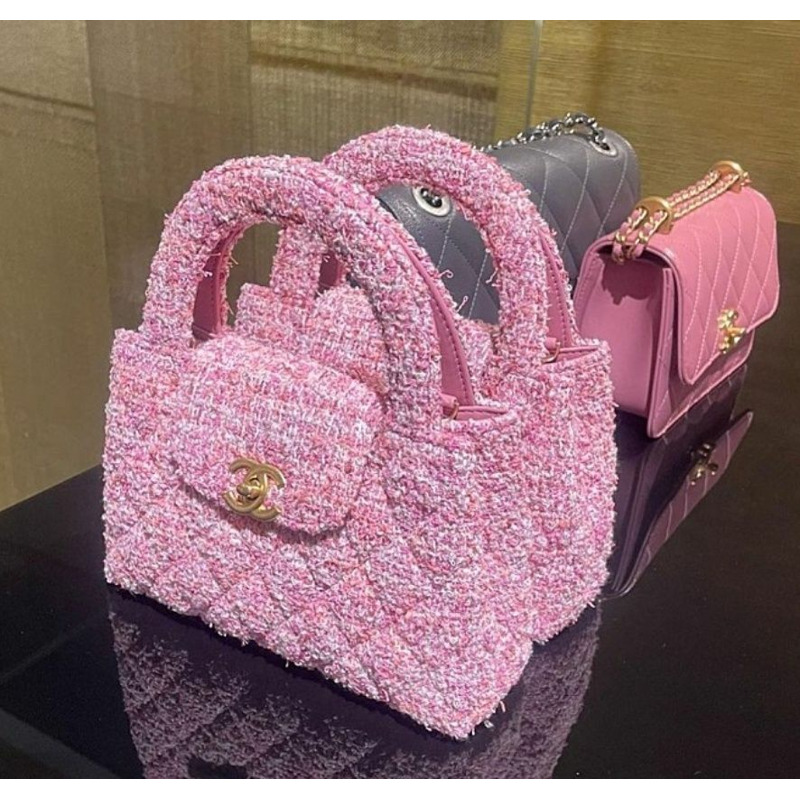 CHANEL 凱莉粉紅斜紋軟呢芭比包 凱莉包 Caly 小號-0