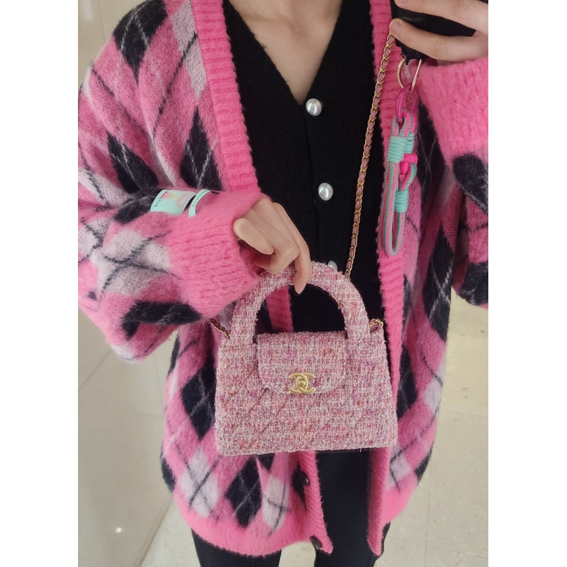 CHANEL 凱莉粉紅斜紋軟呢芭比包 凱莉包 Caly 小號-1