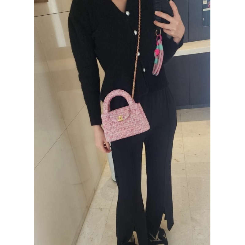 CHANEL 凱莉粉紅斜紋軟呢芭比包 凱莉包 Caly 小號-4