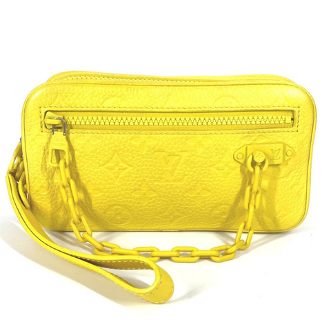 路易威登 M53554 Monogram Empreinte Pochette Volga 第二包鏈條手拿包 Taurillon 皮革男士黃色如新