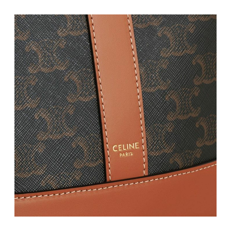 CELINE 小號 Triumph 帆布小牛皮水桶包,棕褐色,貨號 191442CAS.04LU-2
