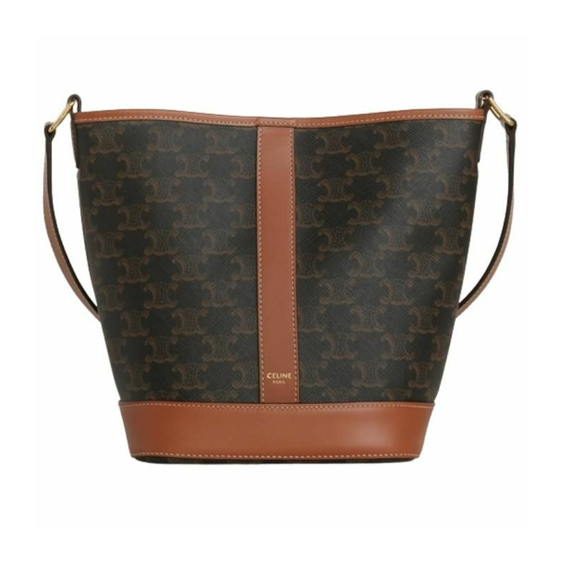 CELINE 小號 Triumph 帆布小牛皮水桶包,棕褐色,貨號 191442CAS.04LU-4