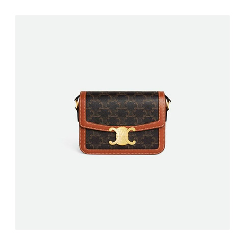 CELINE Trianon 帆布小牛皮 棕褐色