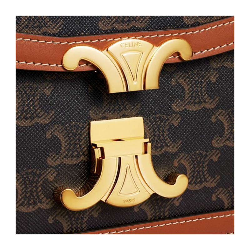 CELINE Trianon 帆布小牛皮 棕褐色-4