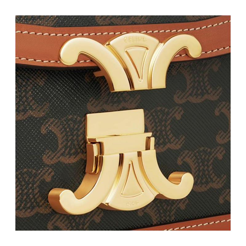 CELINE Trianon 帆布小牛皮 棕褐色-5