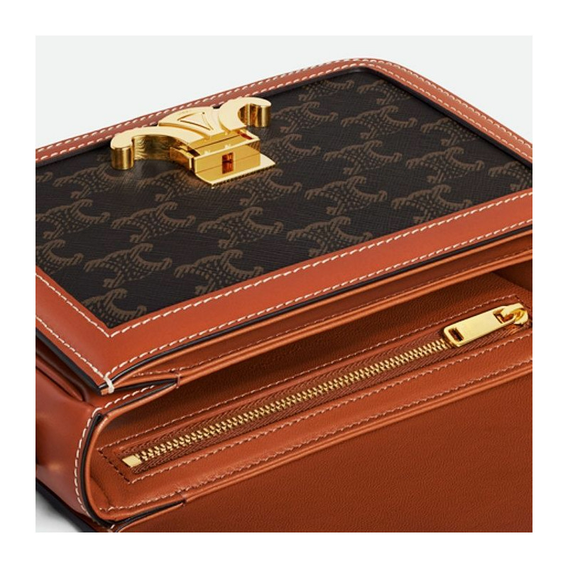 CELINE Trianon 帆布小牛皮 棕褐色-9