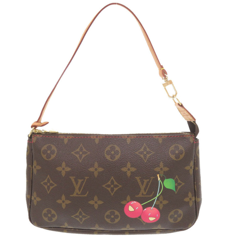 近全新 Louis Vuitton x Takashi Murakami Pochette Accessoires Monogram Cherry M95008 棕色手拿包 LV 1481-0