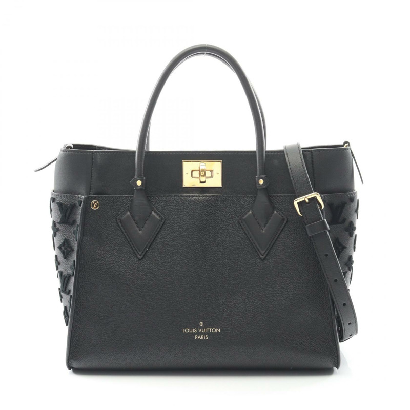 路易威登 On My Side MM Monogram Tufftage 黑色手提包 M53826 皮革 黑色 二手 女士-0