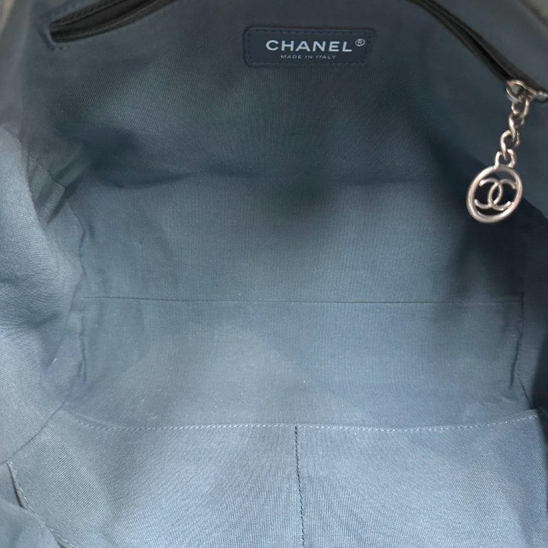 CHANEL 牛仔銀釦子母手提肩背沙灘包 32*23*15 98新配件塵袋-5