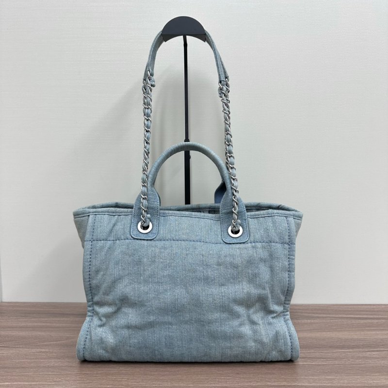 CHANEL 牛仔銀釦子母手提肩背沙灘包 32*23*15 98新配件塵袋-6
