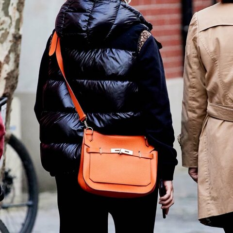 HERMES 橙色銀扣吉普賽28肩背斜背包 8*22*12 98新配件塵袋