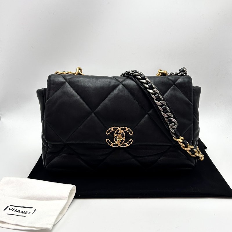 CHANEL 黑金19bag中號肩背斜背鏈條包 30*20*9 99新配件塵袋-1