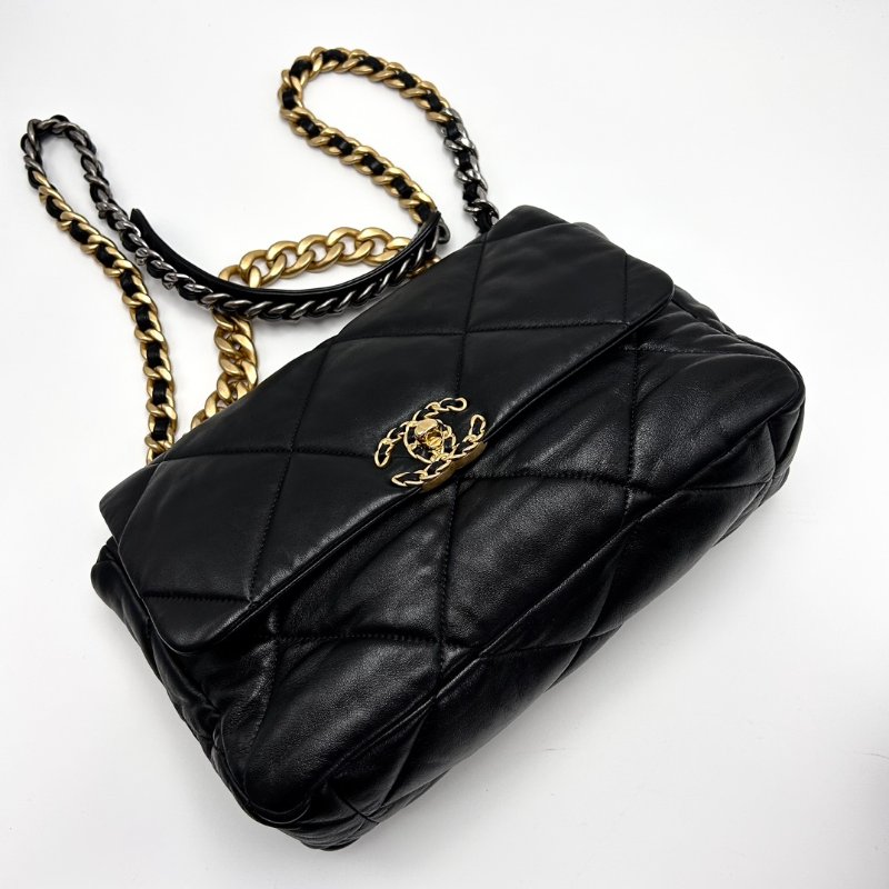 CHANEL 黑金19bag中號肩背斜背鏈條包 30*20*9 99新配件塵袋-2