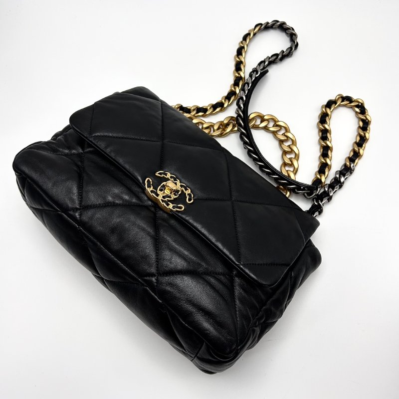 CHANEL 黑金19bag中號肩背斜背鏈條包 30*20*9 99新配件塵袋-3