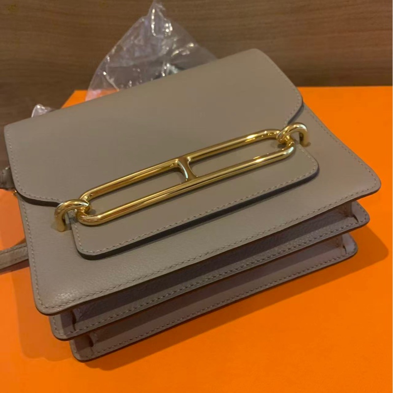 🌈Hermes🧡Mini Roulis 19🧡大象灰金扣🌈99新🌟Evercolor皮🌟愛馬仕🌟-5