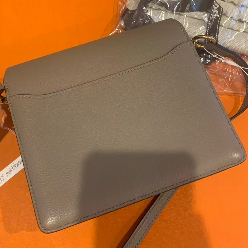 🌈Hermes🧡Mini Roulis 19🧡大象灰金扣🌈99新🌟Evercolor皮🌟愛馬仕🌟-6
