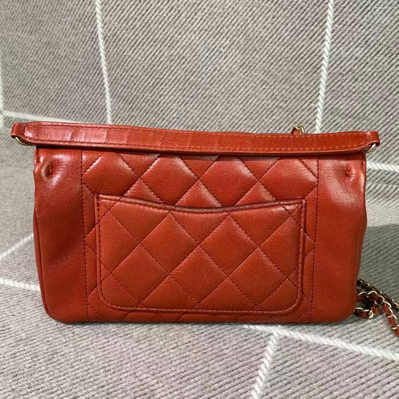 二手Chanel香奈兒cf戴妃鏈條包紅色羊皮金扣，鐳射20開-1