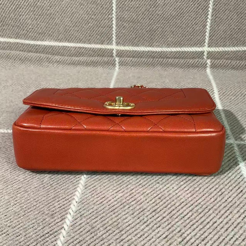 二手Chanel香奈兒cf戴妃鏈條包紅色羊皮金扣，鐳射20開-2