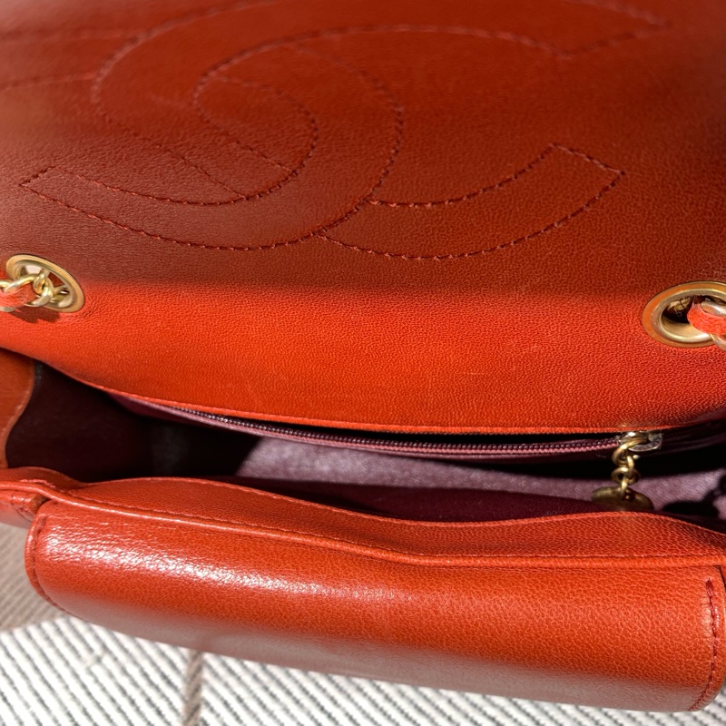 二手Chanel香奈兒cf戴妃鏈條包紅色羊皮金扣，鐳射20開-3