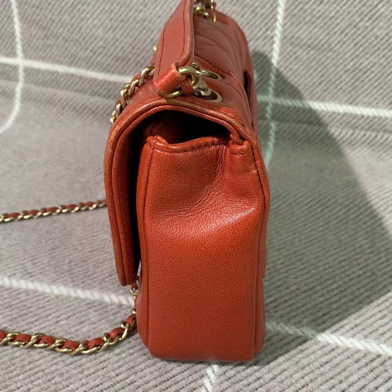 二手Chanel香奈兒cf戴妃鏈條包紅色羊皮金扣，鐳射20開-5