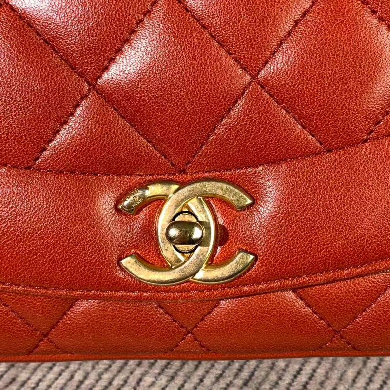 二手Chanel香奈兒cf戴妃鏈條包紅色羊皮金扣，鐳射20開-6