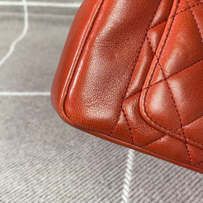 二手Chanel香奈兒cf戴妃鏈條包紅色羊皮金扣，鐳射20開-9