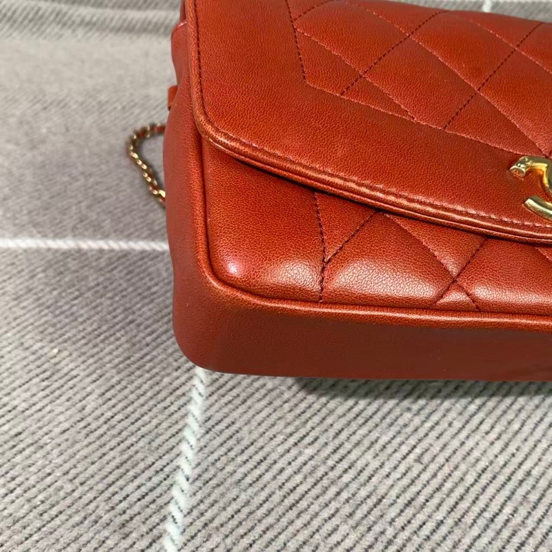 二手Chanel香奈兒cf戴妃鏈條包紅色羊皮金扣，鐳射20開-12