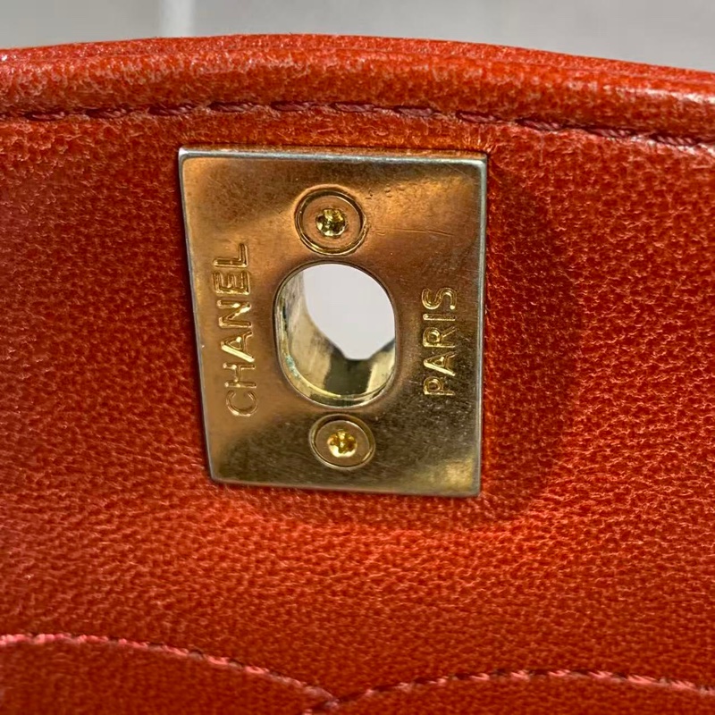 二手Chanel香奈兒cf戴妃鏈條包紅色羊皮金扣，鐳射20開-13