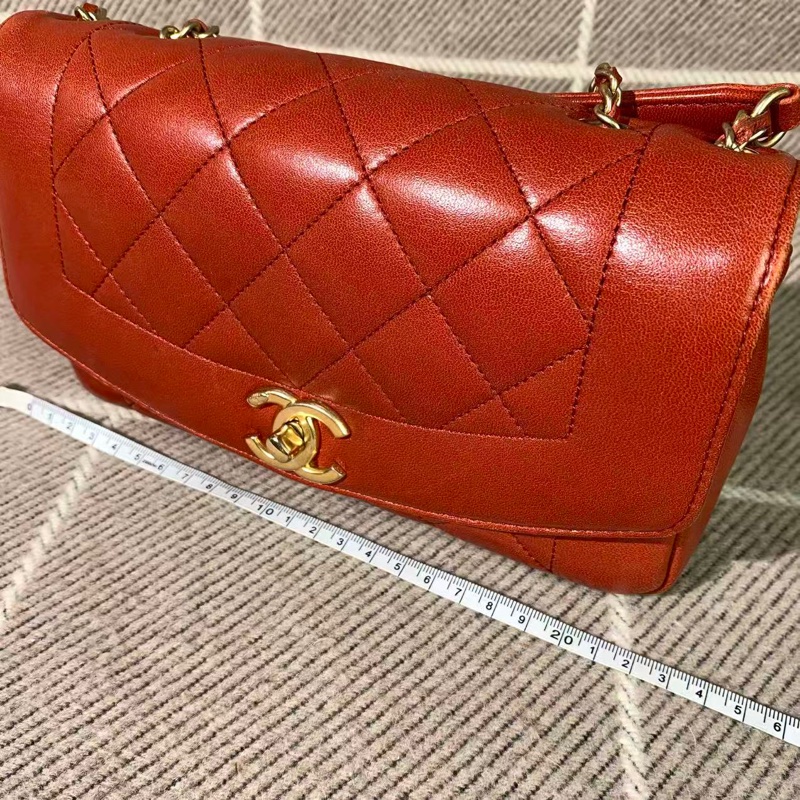 二手Chanel香奈兒cf戴妃鏈條包紅色羊皮金扣，鐳射20開-14