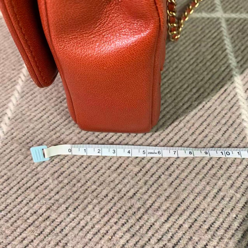 二手Chanel香奈兒cf戴妃鏈條包紅色羊皮金扣，鐳射20開-15